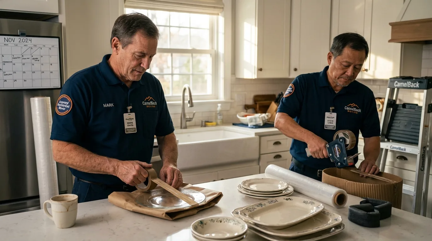 Professional crew packing kitchen dishware in Mathis, TX